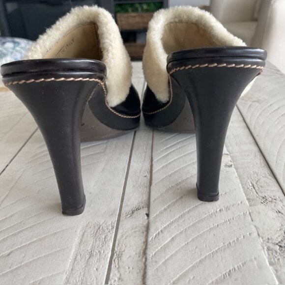 COACH PRE-OWNED KACIE BROWN LEATHER SHEARLING MULE SLIDE BOOT HIGH HEEL SIZE 7 - Picture 7 of 8